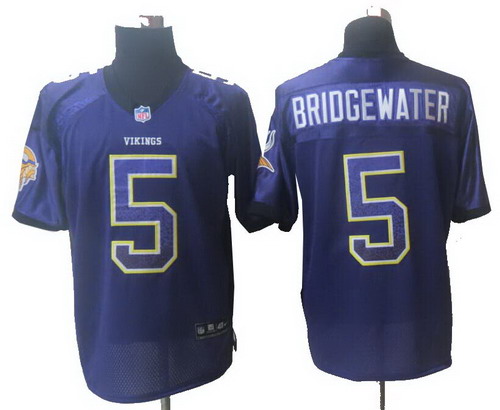 2014 Nike Minnesota Vikings #5 Teddy Bridgewater Drift Fashion Purple Elite Jerseys