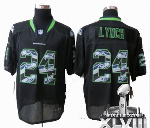 2014 Nike Seattle Seahawks 24# Marshawn Lynch Black Lights Out titched Elite 2014 Super bowl XLVIII(GYM) Jersey