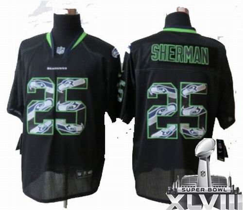 2014 Nike Seattle Seahawks 25# Richard Sherman Black Lights Out titched Elite 2014 Super bowl XLVIII(GYM) Jersey