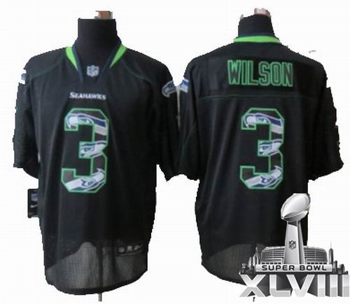 2014 Nike Seattle Seahawks 3# Russell Wilson Black Lights Out titched Elite 2014 Super bowl XLVIII(GYM) Jersey