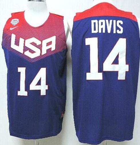2014 USA Dream Team 14 Anthony Davis Bllue Basketball Jerseys