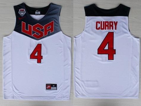 2014 USA Dream Team 4 Stephen Curry White Basketball Jerseys