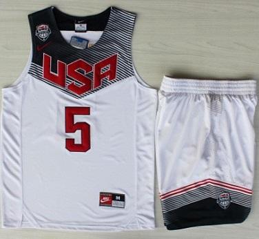 2014 USA Dream Team 5 Kevin Durant White Basketball Jersey Suit