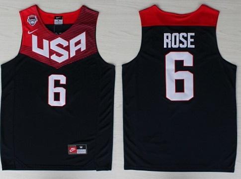 2014 USA Dream Team 6 Derrick Rose Bllue Basketball Jerseys