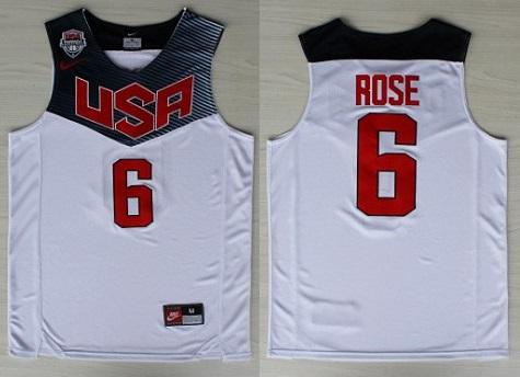 2014 USA Dream Team 6 Derrick Rose White Basketball Jerseys