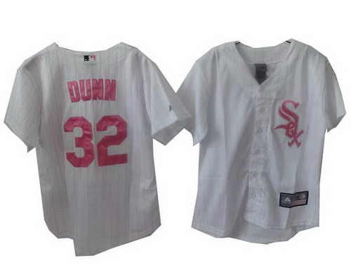 2014 Women Chicago White Sox 32# Dunn White Pink strip Jerseys