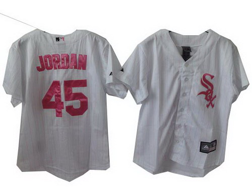 2014 Women Chicago White Sox 45 Jordan White Pink strip jerseys