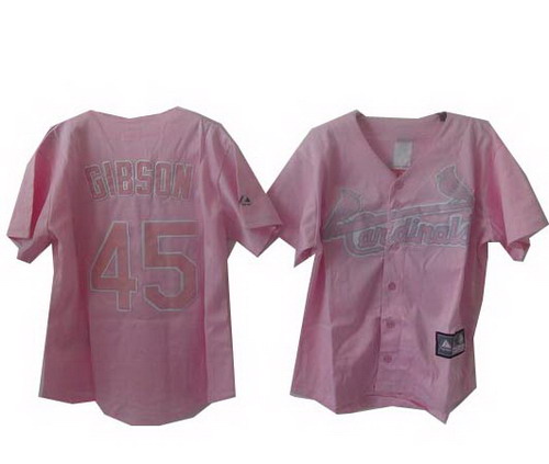 2014 Women St. Louis Cardinals 45# Bob Gibson pink jerseys