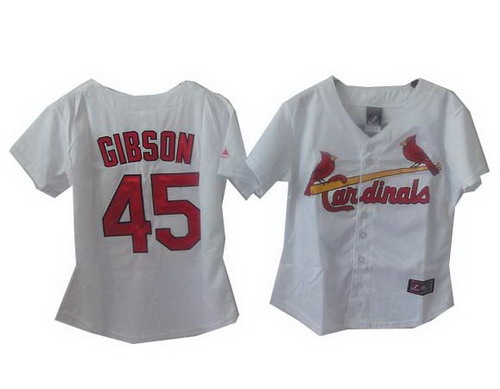 2014 Women St. Louis Cardinals 45# Bob Gibson white jerseys