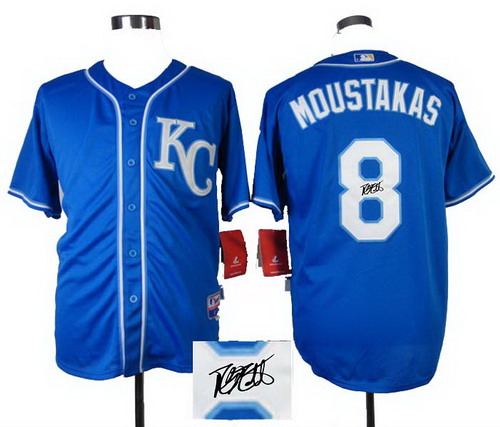 2014 kansas city royals 8# Mike Moustakas blue Cool Base signature jerseys