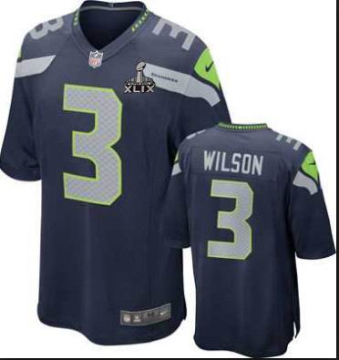 2015 Super Bowl XLIX Jersey 2012 Nike Seattle Seahawks 3# Russell Wilson Blue team color game jerseys