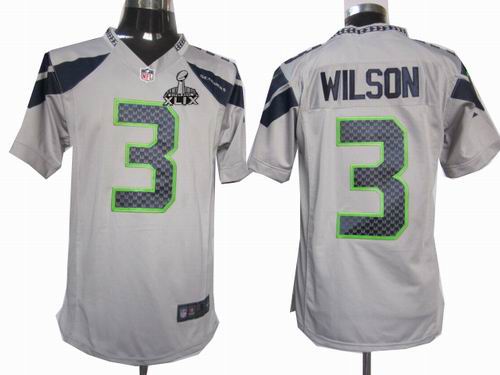 2015 Super Bowl XLIX Jersey 2012 Nike Seattle Seahawks 3# Russell Wilson Gray game jerseys