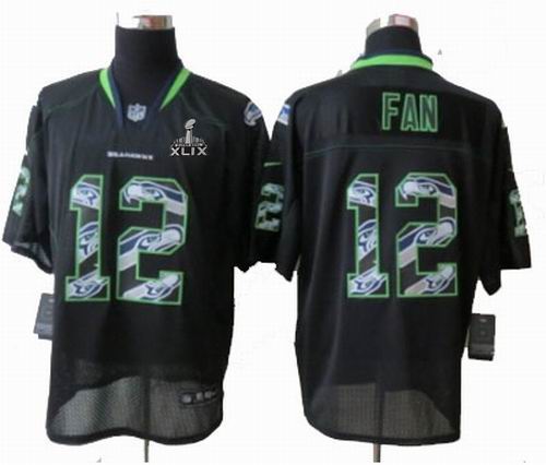 2015 Super Bowl XLIX Jersey 2014 Nike Seattle Seahawks #12 Fan Black Lights Out stitched Elite jerseys