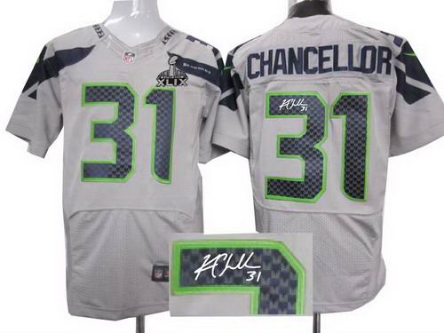 2015 Super Bowl XLIX Jersey 2014 Nike Seattle Seahawks 31# Kam Chancellor grey elite signature jerseys