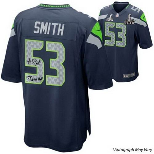 2015 Super Bowl XLIX Jersey 2014 Nike Seattle Seahawks 53# Malcolm Smith blue Elite signature jerseys