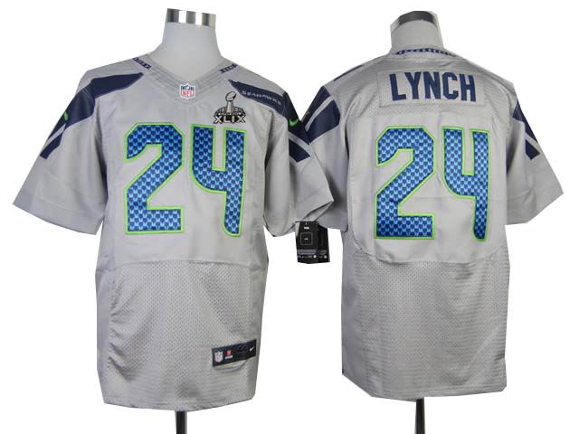 2015 Super Bowl XLIX Jersey 2014 nike Seattle Seahawks 24# Marshawn Lynch grey elite Jersey