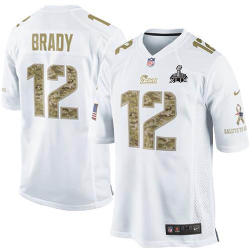2015 Super Bowl XLIX Jersey Nike New England Patriots #12 Tom Brady White Limited Salute to Service