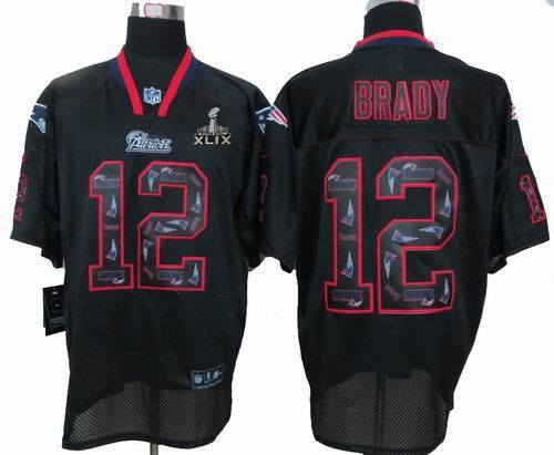 2015 Super Bowl XLIX Jersey Nike New England Patriots 12# Tom Brady Lights Out Black elite special edition Jersey