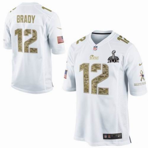 2015 Super Bowl XLIX Jersey Nike New England Patriots 12# Tom Brady White Salute to Service Game jerseys