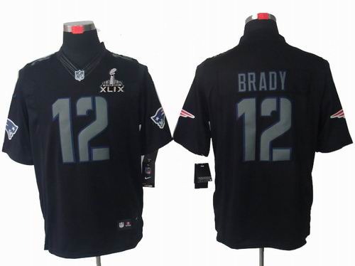 2015 Super Bowl XLIX Jersey Nike New England Patriots 12# Tom Brady black Impact Limited jerseys