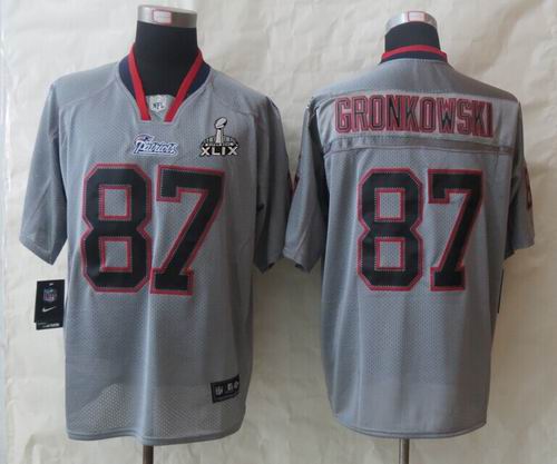 2015 Super Bowl XLIX Jersey Nike New England Patriots 87 Gronkowski Lights Out Grey Elite Jersey