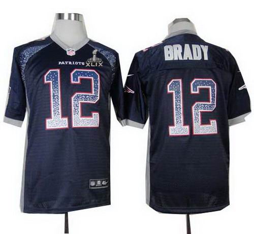 2015 Super Bowl XLIX Jersey Nike Patriots #12 Tom Brady blue Elite Drift Fashion Jersey