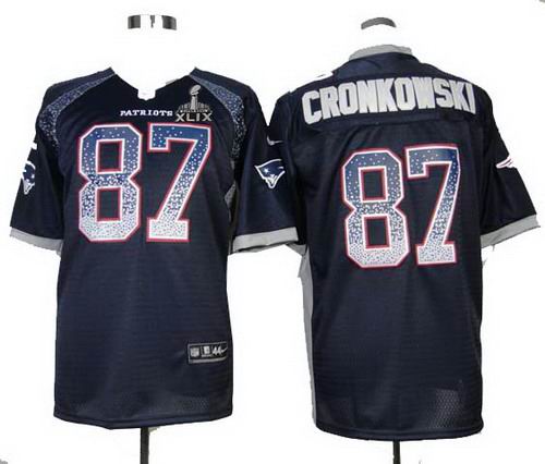 2015 Super Bowl XLIX Jersey Nike Patriots #87 Rob Gronkowski Elite Drift Fashion blue Jersey
