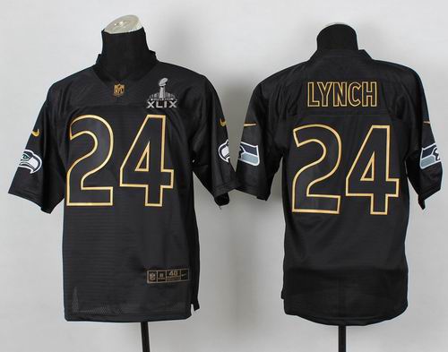 2015 Super Bowl XLIX Jersey Nike Seattle Seahawks #24 Marshawn Lynch PRO Gold lettering fashion jerseys