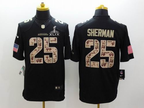 2015 Super Bowl XLIX Jersey Nike Seattle Seahawks #25 Richard Sherman Limited Black Salute To Service Jersey