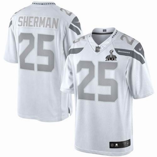 2015 Super Bowl XLIX Jersey Nike Seattle Seahawks #25 Richard Sherman Platinum White jerseys