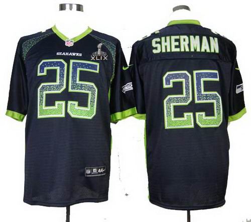 2015 Super Bowl XLIX Jersey Nike Seattle Seahawks #25 Richard Sherman blue Elite Drift Fashion Jersey