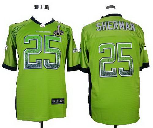 2015 Super Bowl XLIX Jersey Nike Seattle Seahawks #25 Richard Sherman green Elite Drift Fashion Jersey