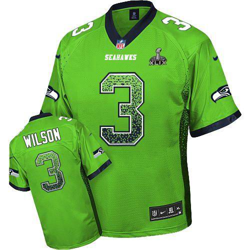 2015 Super Bowl XLIX Jersey Nike Seattle Seahawks #3 Russell Wilson Green Elite Drift Fashion Jersey