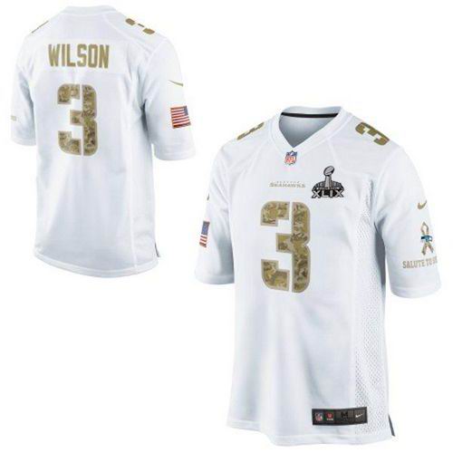 2015 Super Bowl XLIX Jersey Nike Seattle Seahawks #3 Russell Wilson White Limited Salute to Service