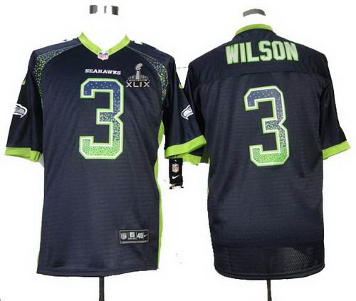 2015 Super Bowl XLIX Jersey Nike Seattle Seahawks #3 Russell Wilson blue Elite Drift Fashion Jersey