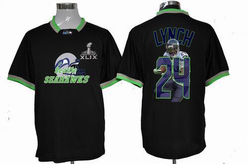 2015 Super Bowl XLIX Jersey Nike Seattle Seahawks 24# Marshawn Lynch Blue Portrait Fashion Game Jersey