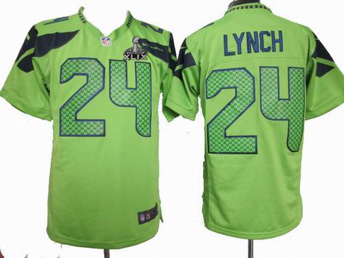 2015 Super Bowl XLIX Jersey Nike Seattle Seahawks 24# Marshawn Lynch green Game Jersey