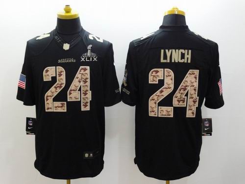 2015 Super Bowl XLIX Jersey Nike Seattle Seahawks 24 Marshawn Lynch Limited Black Salute To Service Jersey