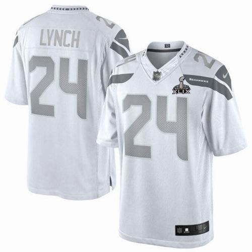 2015 Super Bowl XLIX Jersey Nike Seattle Seahawks 24 Marshawn Lynch Platinum White jerseys
