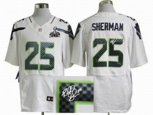 2015 Super Bowl XLIX Jersey Nike Seattle Seahawks 25# Richard Sherman White Elite signature jerseys
