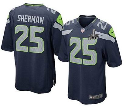 2015 Super Bowl XLIX Jersey Nike Seattle Seahawks 25# Richard Sherman blue team game Jersey