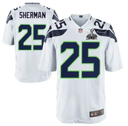 2015 Super Bowl XLIX Jersey Nike Seattle Seahawks 25# Richard Sherman white team game Jersey