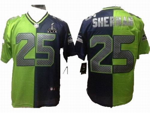 2015 Super Bowl XLIX Jersey Nike Seattle Seahawks 25 Richard Sherman White Green Split NFL Jerseys
