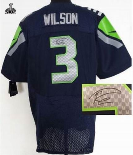 2015 Super Bowl XLIX Jersey Nike Seattle Seahawks 3# Russell Wilson Blue Elite signature jerseys