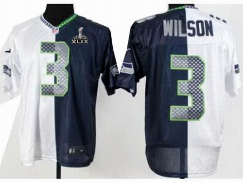 2015 Super Bowl XLIX Jersey Nike Seattle Seahawks 3# Russell Wilson Blue White Split Jerseys