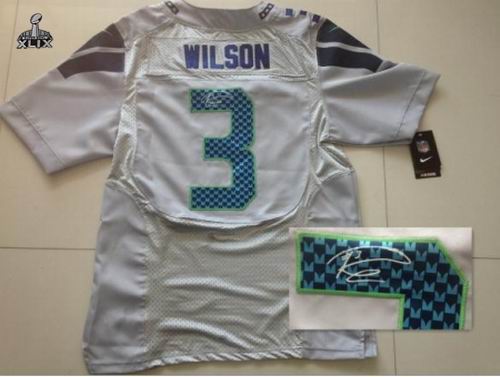 2015 Super Bowl XLIX Jersey Nike Seattle Seahawks 3# Russell Wilson Grey Elite Signed signature jerseys