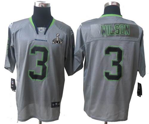 2015 Super Bowl XLIX Jersey Nike Seattle Seahawks 3# Russell Wilson Lights Out grey Elite jerseys