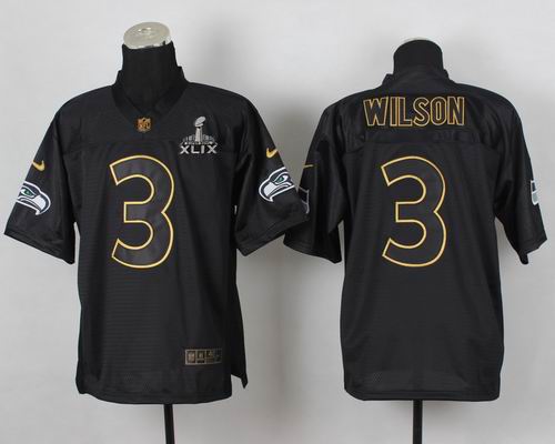 2015 Super Bowl XLIX Jersey Nike Seattle Seahawks 3# Russell Wilson PRO Gold lettering fashion jerseys