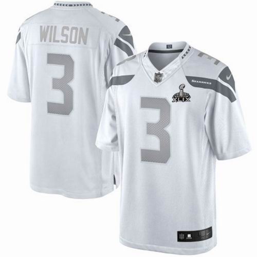 2015 Super Bowl XLIX Jersey Nike Seattle Seahawks 3# Russell Wilson Platinum White jerseys
