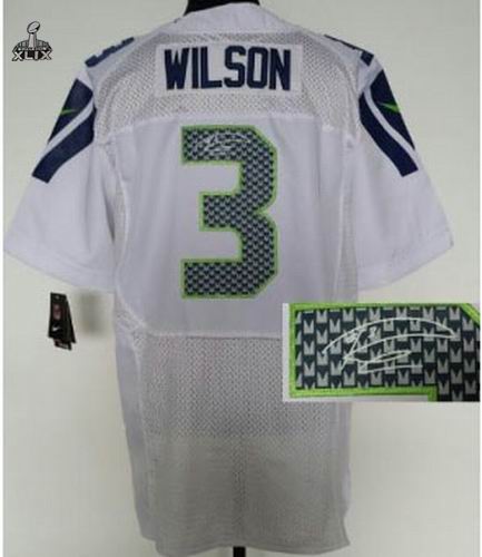 2015 Super Bowl XLIX Jersey Nike Seattle Seahawks 3# Russell Wilson White Elite signature jerseys